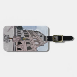 Meisje staat voor het Colosseum. Bagagelabel