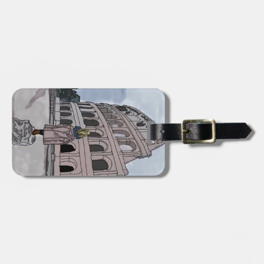 Meisje staat voor het Colosseum. Bagagelabel (Voorkant horizontaal)