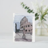 Meisje staat voor het Colosseum. Briefkaart (Staand voorkant)