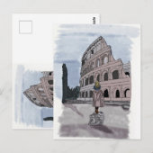 Meisje staat voor het Colosseum. Briefkaart (Voorkant / Achterkant)