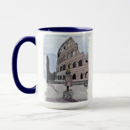 Meisje staat voor het Colosseum. Mok