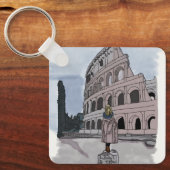Meisje staat voor het Colosseum. Sleutelhanger (Voorkant)