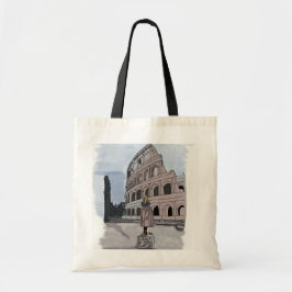 Meisje staat voor het Colosseum. Tote Bag