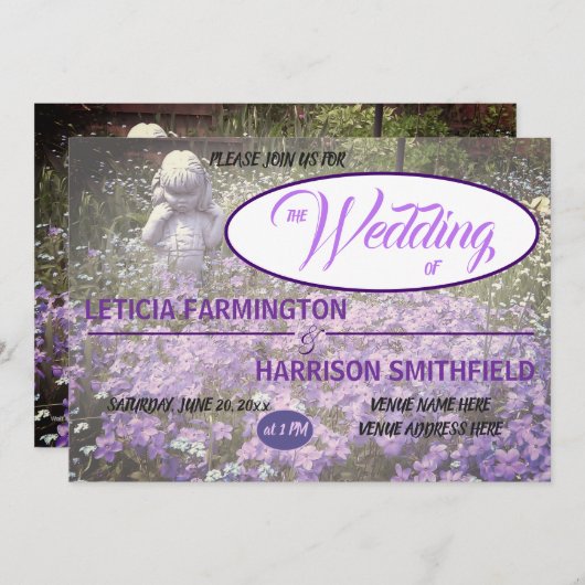 Meisje standbeeld met blauw violette phlox vergete kaart (Voorkant / Achterkant)