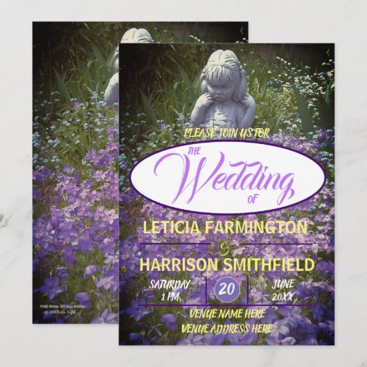 Meisje standbeeld met blauw violette phlox vergete kaart (Voorkant / Achterkant)