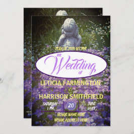 Meisje standbeeld met blauw violette phlox vergete kaart