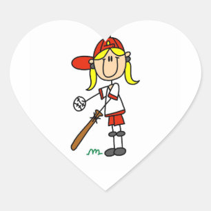 Meisje Stick Figure Honkbal Aan Slag Hart Sticker