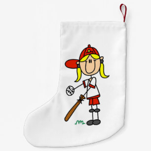 Meisje Stick Figure Honkbal Aan Slag Kleine Kerstsok