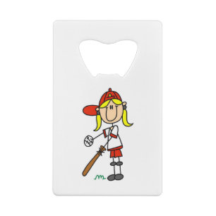 Meisje Stick Figure Honkbal Aan Slagbeurt Creditkaart Flessenopener