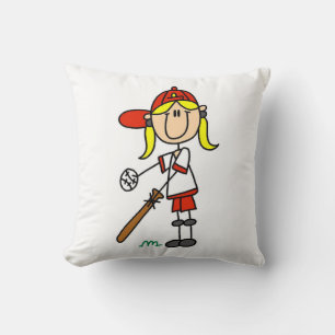 Meisje Stick Figure Honkbal Omhoog Bij Slagbeurt Kussen