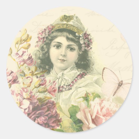 meisje sticker w / mooie bloemen (Voorkant)