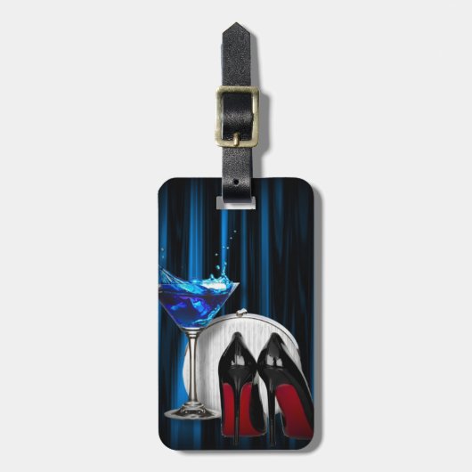 meisje stilletos , martini cocktailparty bagagelabel (Voorkant verticaal)