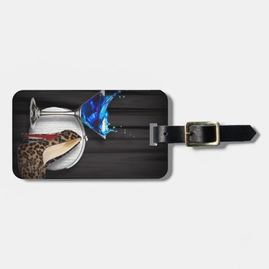 meisje stilletos , martini cocktailparty bagagelabel (Voorkant horizontaal)