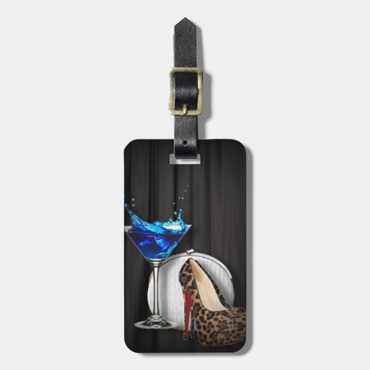 meisje stilletos , martini cocktailparty bagagelabel (Voorkant verticaal)