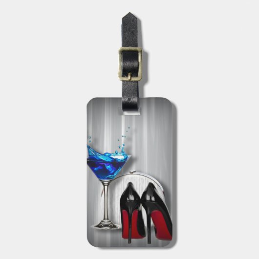 meisje stilletos , martini cocktailparty bagagelabel (Voorkant verticaal)