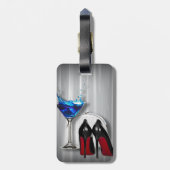 meisje stilletos , martini cocktailparty bagagelabel (Achterkant verticaal)