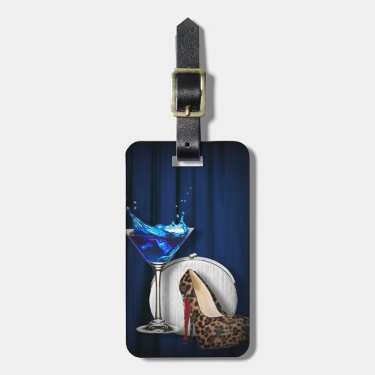 meisje stilletos , martini cocktailparty bagagelabel (Voorkant verticaal)
