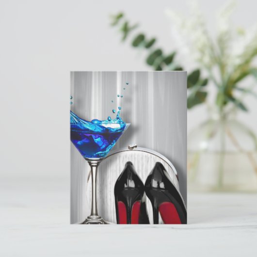 meisje stilletos , martini cocktailparty briefkaart (Staand voorkant)