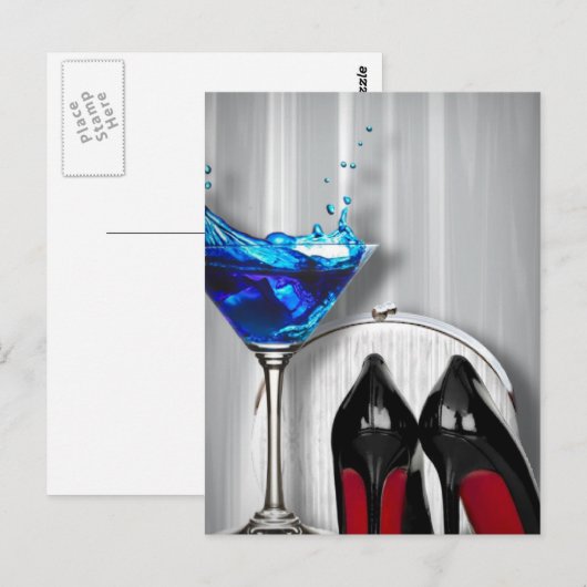 meisje stilletos , martini cocktailparty briefkaart (Voorkant / Achterkant)