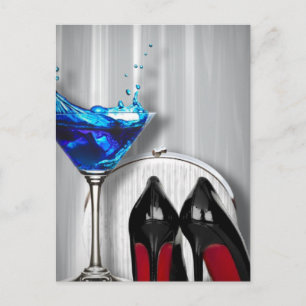 meisje stilletos , martini cocktailparty briefkaart