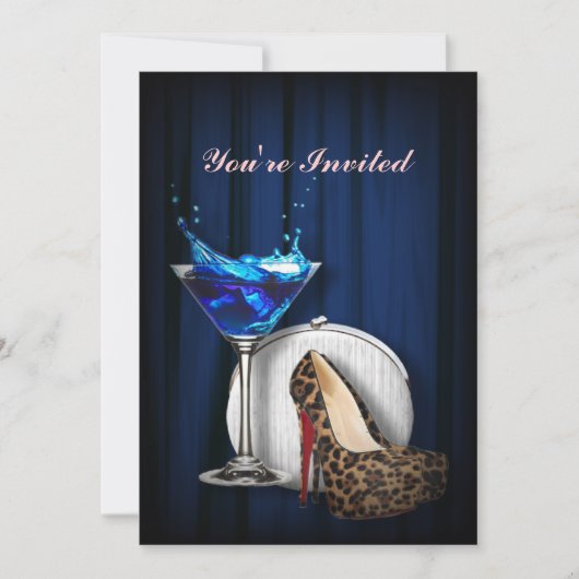 meisje stilletos , martini cocktailparty kaart (Voorkant)