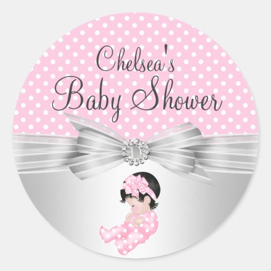 Meisje Stippen Baby Shower Sticker (Voorkant)