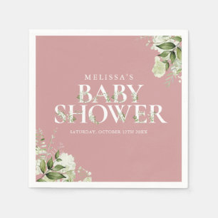 Meisje Stof Roze Groene Bladeren Baby Borrel Servet