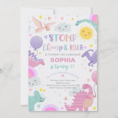 Meisje Stomp Chomp & Roar Dinosaurus Verjaardag Kaart (Voorkant)