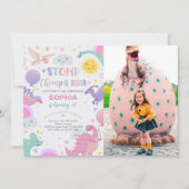 Meisje Stomp Chomp & Roar Dinosaurus Verjaardagsfo Kaart (Voorkant)