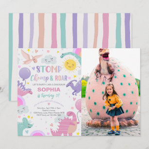 Meisje Stomp Chomp & Roar Dinosaurus Verjaardagsfo Kaart