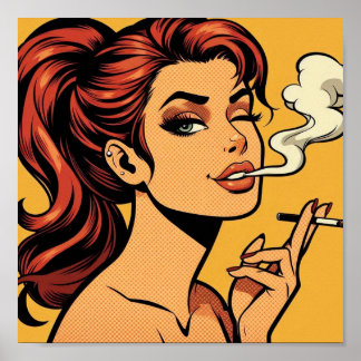 Meisje Stoner | Stripboek pop art | Rokers verlief Poster