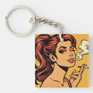 Meisje Stoner Stripboek popart Rokers verliefd Sleutelhanger