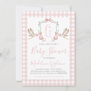 Meisje Stork Baby shower Preppy Gingham Roze Kaart