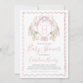 Meisje Stork Baby shower Preppy Gingham Roze Kaart (Voorkant)