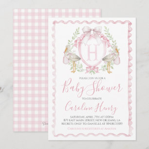Meisje Stork Baby shower Preppy Gingham Roze Kaart
