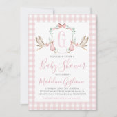 Meisje Stork Baby shower Preppy Gingham Roze Kaart (Voorkant)