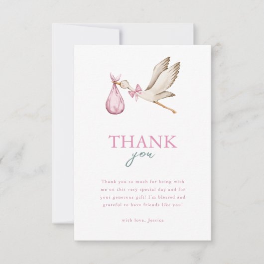 Meisje Stork Het duurt een Dorp Winter Baby shower Bedankkaart (Voorkant)