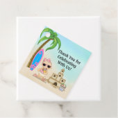 Meisje Strand Baby Sandcastle, Surfboard Baby show Bedankjes Labels (In situ)