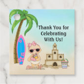 Meisje Strand Baby Sandcastle, Surfboard Baby show Bedankjes Labels (Voorkant)