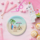 Meisje Strand Baby Sandcastle, Surfboard Baby show Papieren Bordje (Feest)