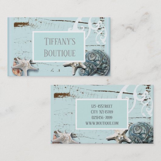Meisje strand chique zeesterren schelpen aqua blau visitekaartje (Voorkant / Achterkant)