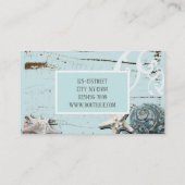 Meisje strand chique zeesterren schelpen aqua blau visitekaartje (Achterkant)