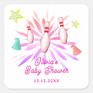 Meisje Strike Up Bowling Sport Feest Baby Shower Vierkante Sticker