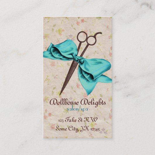  meisje stylist blauw boogschaar klantenkaartje (Voorkant)