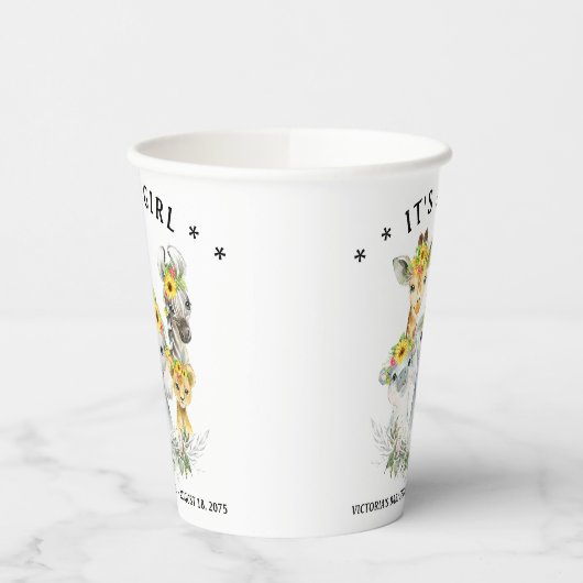 Meisje Sunflowe Safari Dier Baby shower Papieren k Papieren Bekers (Links)