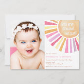 Meisje Sunshine eerste reis rond zon verjaardagsfe Kaart (Voorkant)