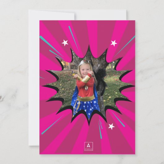 Meisje Super Hero Verjaardagsfeest Kaart (Achterkant)