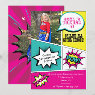 Meisje Super Hero Verjaardagsfeest Kaart