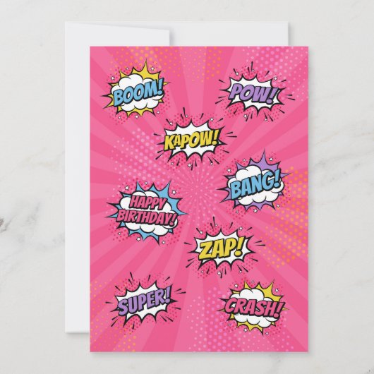 Meisje Superheld Comic Verjaardag Uitnodiging (Achterkant)