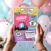 Meisje Superheld Comic Verjaardag Uitnodiging